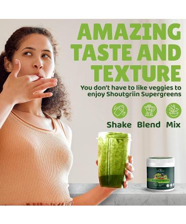 SHOUTGRIIN Organic Green Juice Superfood Powder - Fruit & Veggie Smoothie Drink - Natural Fiber Supplement for Energy, Immunity & Digestion - 9.5 oz - Buy Online on GoSupps.com