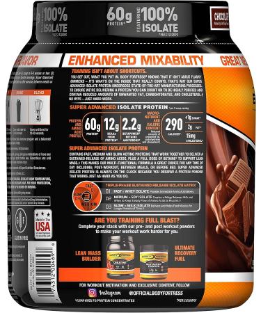 Body Fortress Super Advanced Isolate Protein Chocolate Powder Supplement - Low Fat, Carbs, and Sugar - 1-1.5lb Jar - Buy Online on GoSupps.com