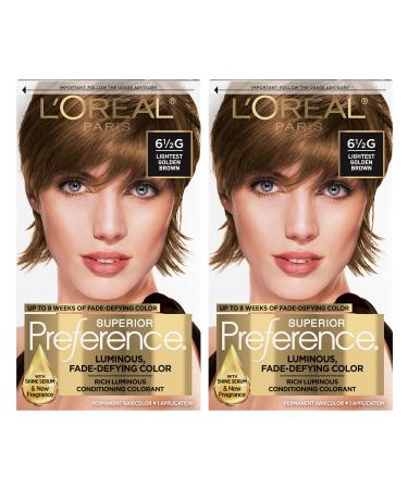 L'Oreal Paris Superior Preference Fade-Defying + Shine Permanent Hair Color  6.5G Lightest Golden Brown  Pack of 2  Hair Dye 6.5G Lightest Golden Brown 2 Count (Pack of 1)