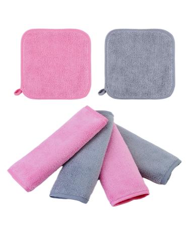 ProHomTex Makeup Removal Facial Cleaning Cloth, Set of 6 (8" x 8") Hypoallergenic for All Skin Types, Reusable & Ultra Soft, Grey & Pink