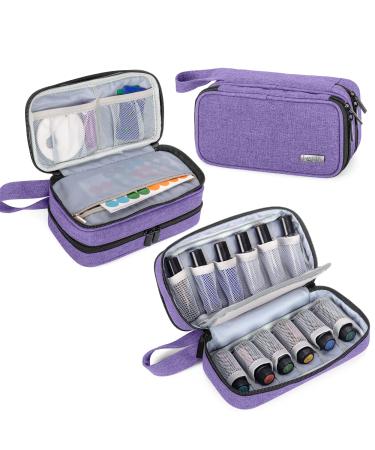 LUXJA Essential Oil Carrying Case - Holds 12 Bottles (5ml-15ml, Also Fits for Roller Bottles), Portable Double-Layer Organizer for Essential Oil and Accessories, Purple