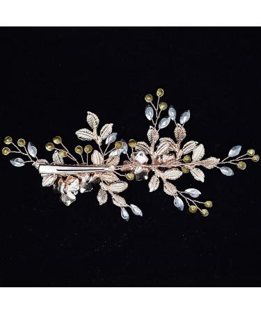 Rose Gold Wedding Hair Clip - Handmade Bridal Headpiece with Rhinestone Crystals - Buy Online on GoSupps.com