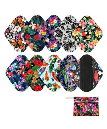 7pcs Set Menstrual Pads Including 1pc Mini Wet Bag +6pcs Reusable Washable Charcoal Bamboo Cloth Menstrual Pads/Women Sanitary Pads/Mama Panty Liners Bamboo Charcoal