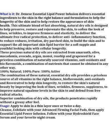 Dr. Denese SkinScience Essential Lipid Anti Aging Power Infusion Dry Oil - 97% Organic & 100% Natural Skincare with Amaranth & Resveratrol - Paraben-Free Cruelty-Free - 2oz - Buy Online on GoSupps.com
