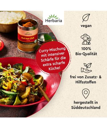 Herbaria Red Hot Chili Curry Bio 80g | Organic Curry Powder & Spice Mix for Extra Sharp Flavors | Sustainable Packaging - Buy Online on GoSupps.com