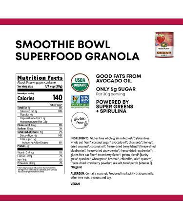 Nature's Path Organic Superfood Granola 9.5oz (Pack of 6) | Gluten-Free, Non-GMO, Low Glycemic Index - Super Greens Smoothie Bowl Blend - Buy Online on GoSupps.com
