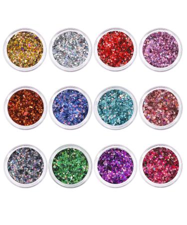 Nail glitter make-up glitter sequin for face nails hair body glitter sequin for music festival masquerade party clubs 12 pieces - Buy Online on GoSupps.com