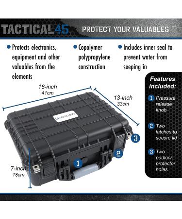 Tactical45 Hard Case with Foam Weatherproof Black Hard Carrying Case for Outdoors and Traveling 16 x 13 x 7in Foam Case - Buy Online on GoSupps.com