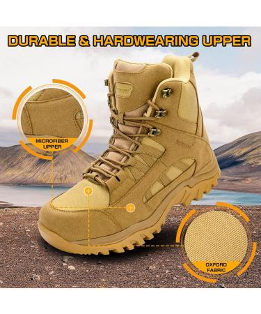 Ansbowey Men's Military Tactical Boots Lightweight Outdoor Hiking Backpacking Boots - 13 A1905 Brown - Size 6 - YKK Side Zip - Buy Online on GoSupps.com
