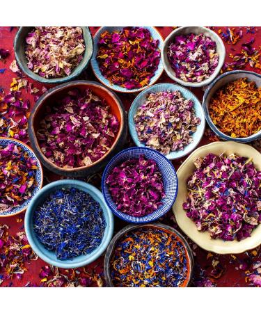 Edible 'Sunrise' Pink Rose Red Rose Blue Cornflower & Yellow Marigold Dried Flower Petal Mix - 50g - Food Grade - Culinary - Cake - Bake - Decoration (112) - Buy Online on GoSupps.com