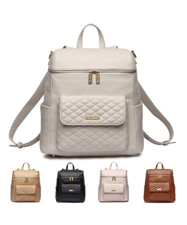 Monaco Diaper Bag Backpack by Luli Bebe - Chic Vegan Leather Diaper Bag Backpack (Pearl White)