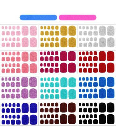 12 Sheets Glitter Toe Nail Wraps - Self-Adhesive Polish Stickers - Nail Art Decals - Manicure Kit with 12 Styles - Classic Colors for Women and Girls - Buy Online on GoSupps.com