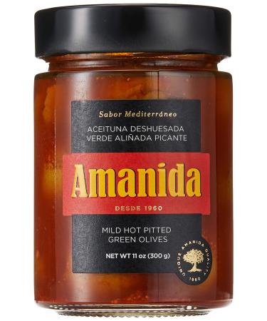 AMANIDA Spiced seasoned green pitted olives 145g bottle (drained weight)