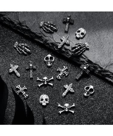 Linyuthia 80 Piece 3D Skull Cross Nail Charms - Halloween Silver Nail Stickers for Women and Girls | Skeleton Hand Cross Metal Nail DIY - Buy Online on GoSupps.com