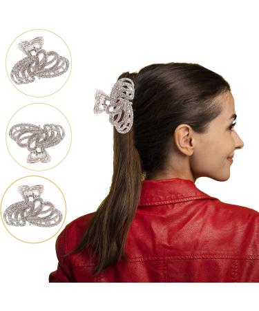 Crystal Rhinestone Hair Claw - Antique Silver Plated Hair Clip for Women | Anti-Slip Large Claw for Thin & Thick Hair - Stylish Hair Accessories - Buy Online on GoSupps.com