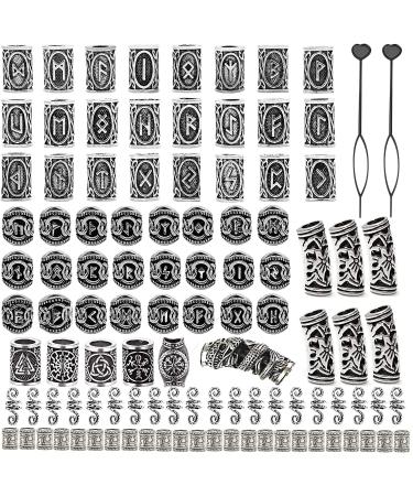 Youme 100 PCS Viking Hair Beads Viking Beard Beads for Men Antique Norse Hair Tube Beads Silver Dreadlocks Jewelry Beads Charms for Men Women Hair Braiding Accessories Necklace DIY Hair Decoration Style B