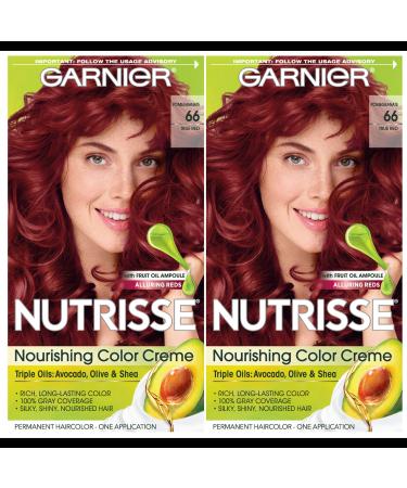 Garnier Hair Color Nutrisse Nourishing Creme 66 True Red (Pomegranate) Permanent Hair Dye 2 Count (Packaging May Vary)
