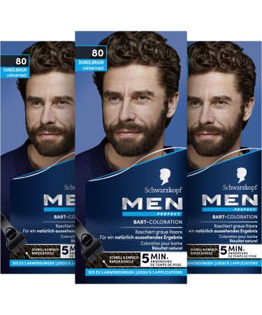Black head Men Perfect Bart Coloration 80 Nature Black-Brown Level 2 (30 ml) beard colored medium for hiding gray hair for a natural looking result quick application 80 dark brown