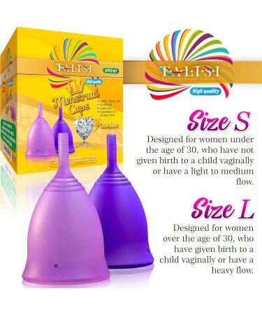Talisi Reusable Menstrual Cups - Set of 2 for Women | Eco-Friendly Feminine Hygiene | Collapsible Sterilization | Regular & Heavy Flow | Small & Large | Alternative to Tampons & Pads - Buy Online on GoSupps.com