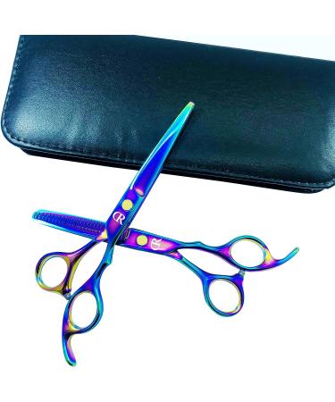 6 Inch Professional Hair Cutting Shears Set - Barber Scissors & Thinning Shears - Stainless Steel Rainbow Color - Sharp Blades for Women, Men, Kids - Buy Online on GoSupps.com