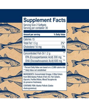 Wiley's Finest Wild Alaskan Fish Oil Prenatal DHA 600mg - 60 Softgels for Healthy Pregnancy - Buy Online on GoSupps.com