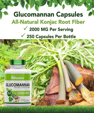 TNVitamins Glucomannan Capsules 2000 MG - 250 Count | Natural Konjac Fiber Extract | Soluble Dietary & Digestive Fiber Pills - Buy Online on GoSupps.com