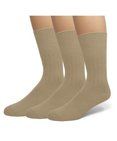 Classic Women's Diabetic Non-Binding Cotton Dress Socks 3-Pack 9-11 Khaki 3-pack