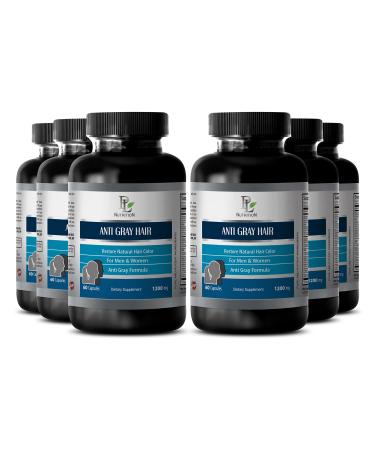Eliminate Grey Hair - Anti Gray Hair Natural Complex 1200mg - Barley Grass Juice Powder Pills - 6 Bottles 360 Capsules