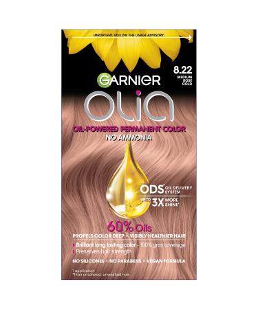 Garnier Hair Color Olia Ammonia-Free Brilliant Color Oil-Rich Permanent Hair Dye 8.22 Medium Rose Gold 2 Count (Packaging May Vary)