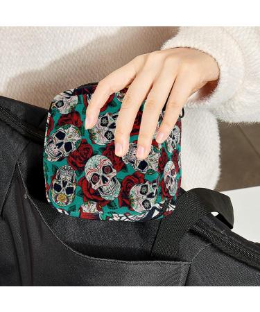 Rose Flower Skull Sanitary Napkin Storage Bag - Large Capacity, Menstrual Cup Pouch, Travel Portable Makeup Organizer - Color 1 - Buy Online on GoSupps.com