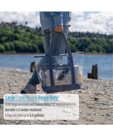 VENO Clear Vinyl PVC Tote Stadium Approved Bag Set of 2 Gray - Beach Pool Outdoor Transparent Pack - Buy Online on GoSupps.com