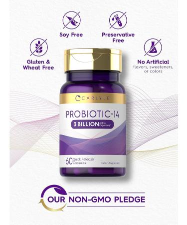 Carlyle Probiotic for Women & Men | 3 Billion CFU | 60 Capsules | 14 Strains | Non-GMO & Gluten Free - Buy Online on GoSupps.com