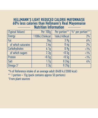Hellmann's Light Mayonnaise 100% recycled plastic bottle light mayo for sandwiches wraps and salads 750 ml (Pack of 2) - Buy Online on GoSupps.com