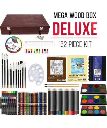 U.S. Art Supply 162-Piece Deluxe Mega Wood Box Art Set - Painting and Drawing Kit with Artist Pad, Watercolor and Oil Pastels, Colored Pencils, Crayons, and Brushes - Buy Online on GoSupps.com
