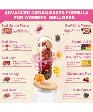 Beef Organ Supplement for Women - Beef Liver, Kidney, Heart, Uterus Tissue, Ovary | Supports Women's Overall Energy and Wellness | Grass Fed, Pasture Raised in New Zealand, 120ct,1P 120 Count (Pack of 1) - Buy Online on GoSupps.com