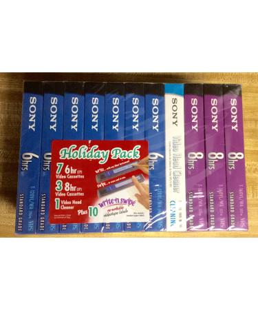 SONY VHS Holiday 10 Pack + Video Head Cleaner BLANK MEDIA Cassette Tapes