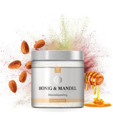 Lowell 500g body peeling from sea salt for shower and sauna - peeling with nourishing jojoba oil - body scrub - honey & almond honey -almond single