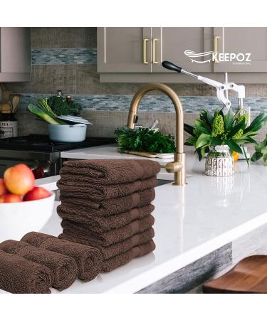KEEPOZ 24 Pack Brown Wash Cloths - 12x12 Inches | 100% Cotton, Soft & Fluffy, Highly Absorbent | Fade Resistant Essential for Bathroom, Gym, Spa & Face Towel - Buy Online on GoSupps.com