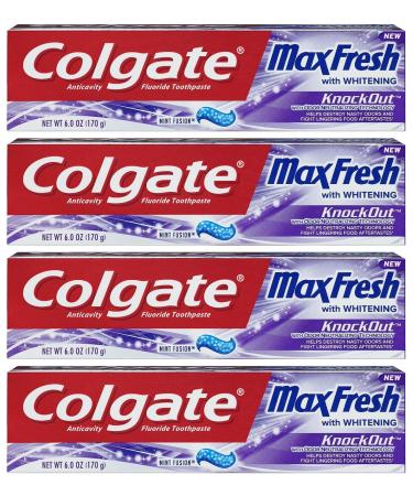 Colgate Max Fresh Toothpaste - KnockOut - With Odor Neutralizing Technology - Net Wt. 6 OZ (170 g) Per Tube - Pack of 4 Tubes