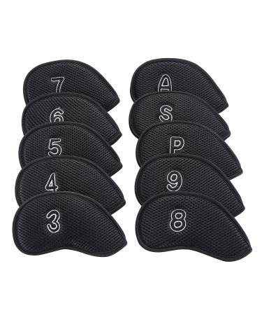 Sword &Shield sports 10Pcs/Pack New Meshy Golf Iron Covers Set Golf Club Head Cover Fit Most Irons. black