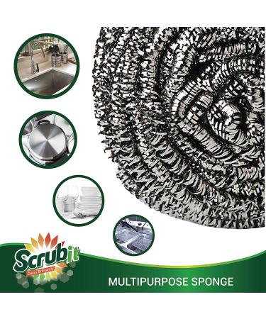 SCRUBIT 6 Pack Stainless Steel Scourers - Kitchen Scrubber Pads for Dishes, Pots, Pans, Ovens - Tough Cleaning Solution - Buy Online on GoSupps.com