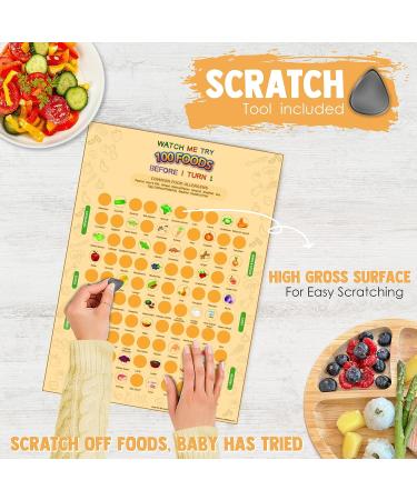 Cradle Plus 100 Foods Before 1 Scratch Off Poster with Baby Led Weaning Book - Baby Food Ideas, Tracker, Cookbook, Crown and Certificate - Yellow - Buy Online on GoSupps.com