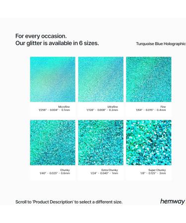 Hemway Eco-Friendly Biodegradable Glitter 100g - Vegan Safe Sparkle for Face Eyes Body Hair & Nails - Turquoise Holo - Perfect for Festival Makeup - Buy Online on GoSupps.com