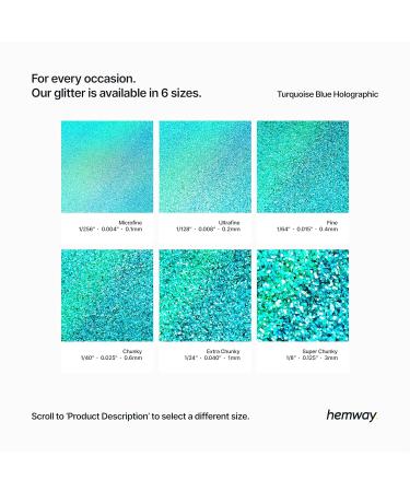 Hemway Turquoise Holographic Ultra Fine Glitter 100g | Cosmetic Safe 1/128 | Turquoise Blue Ultrafine Glitter for Crafts & Beauty - Buy Online on GoSupps.com