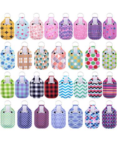 Duufin 60 Pieces Hand Sanitizer Holders Empty Travel Bottles Set Including 30 Pieces Reusable Clear Bottles and 30 Pieces Hand Sanitizer Keychain Holders for Backpack and Purse (Assorted Patterns)