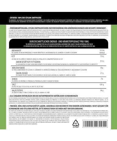 Organic Ceylon cinnamon (250g 8.8oz) cinnamon powder from certified organic cultivation gluten-free lactose-free laboratory-tested vegan cinnamon 100% natural gently dried and ground 250 GR - Buy Online on GoSupps.com