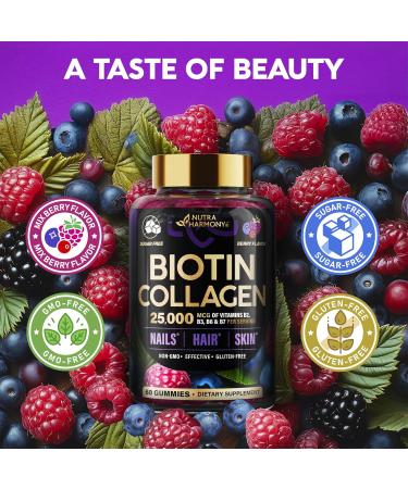 Biotin Gummies with Collagen - Hair Growth Support Skin & Nail Strength - for Women & Men - Biotin 10000mcg | Keratin | Hyaluronic Acid | B-Complex | Saw Palmetto - Sugar-Free Mixed Berry - 60 Gummy Mixed berry 60 Count (  - Buy Online on GoSupps.com