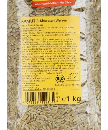 Buy Davert Kamut 1 kg - Organic Whole Grain for Health | International Shipping Available - Buy Online on GoSupps.com