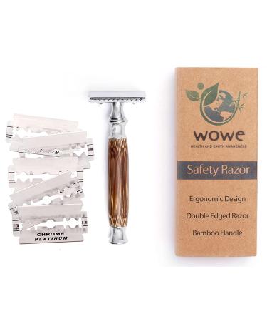 Wowe Double Edge Safety Razor with Bamboo Handle - 1 Razor & 5 Blades for Eco-Friendly Shaving - Buy Online on GoSupps.com