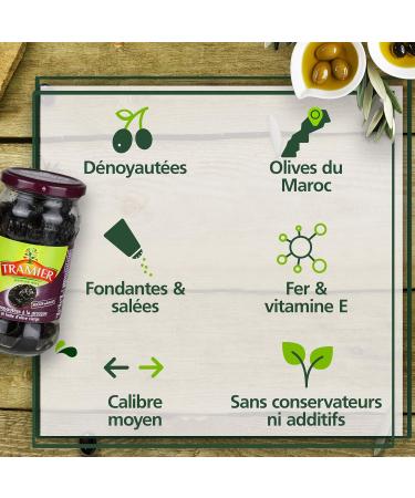 Tramier Black pitted olives (1 x 220g) table olives from Morocco pitted olives ideal for appetizers & recipes - Buy Online on GoSupps.com